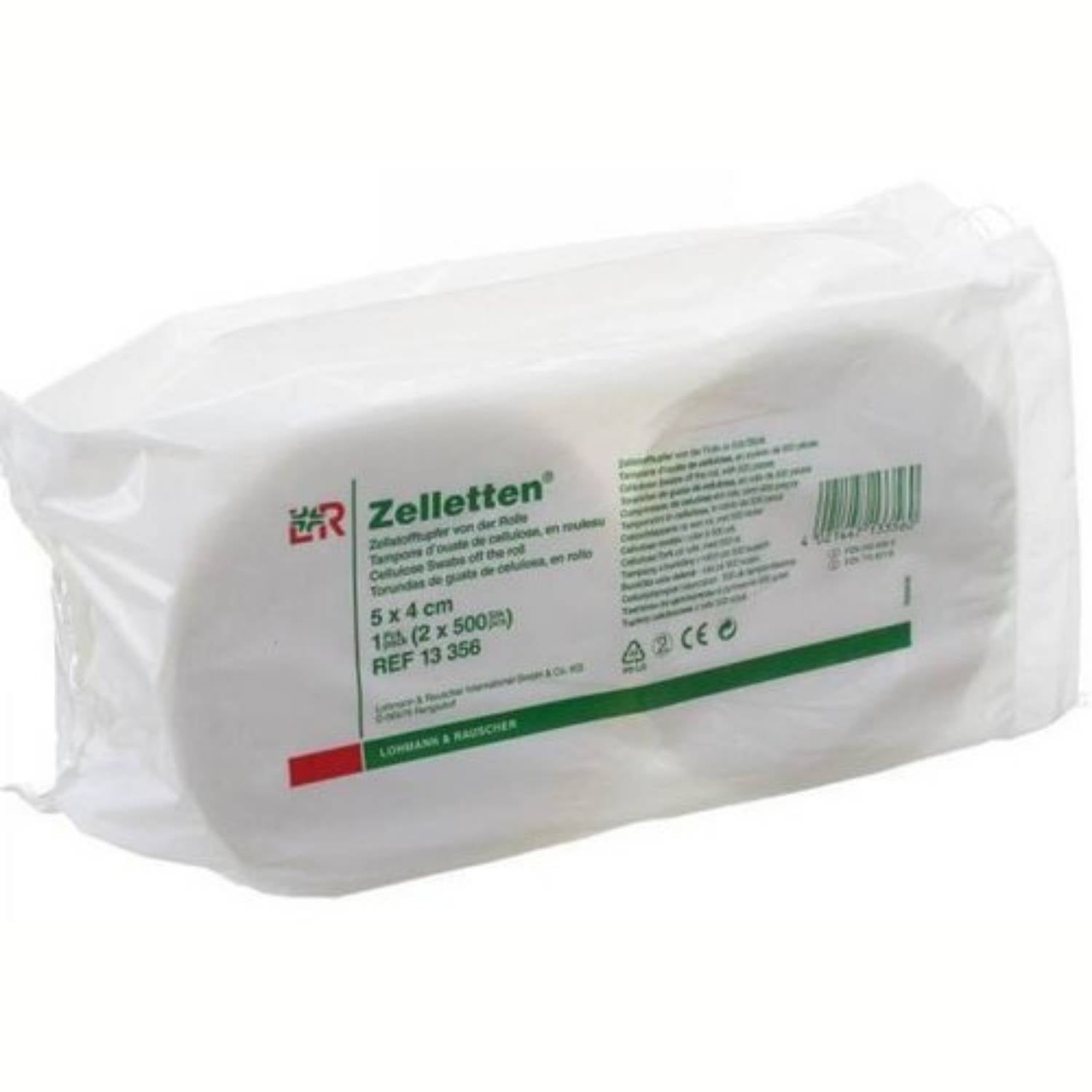 L&R Zelletten® Zellstofftupfer 5x4 cm, saugfähig und fusselfrei - 2 Rollen (a 500 Tupfer)